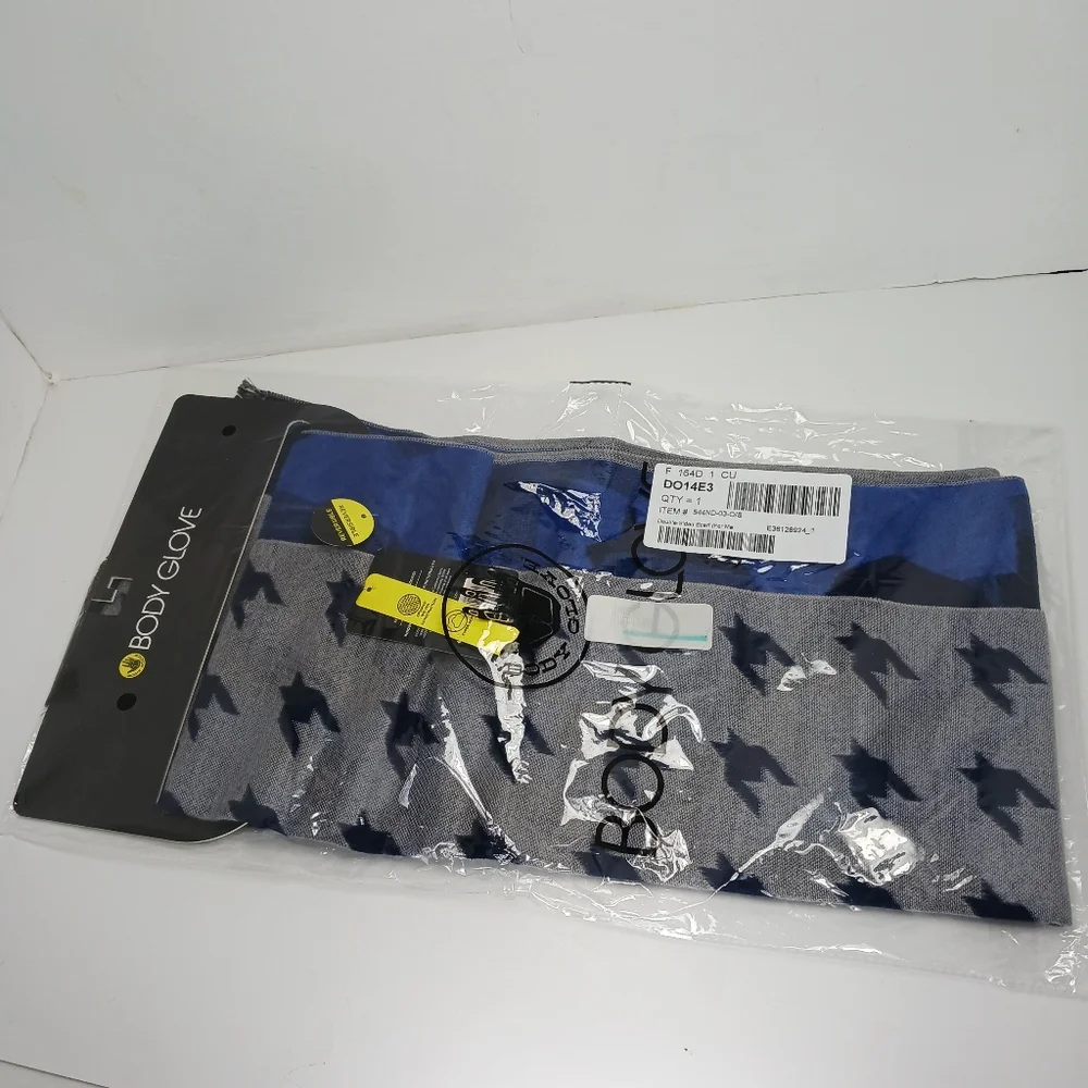 BODY GLOVE Midweight Soft Reversible Blue & Grey Houndstooth & Camouflage Scarf
